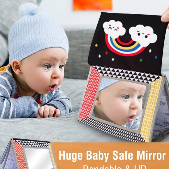NEW Tummy Time Mirror Toys with High Contrast Soft Book - Picture 5 of 10